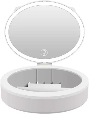 Makeup Mirror with Light and Magnification Smart Touch Makeup Mirror Rechargeable Makeup Box led Makeup Mirror Desktop Fill Light Makeup lamp Dressing Mirror (Color : White)