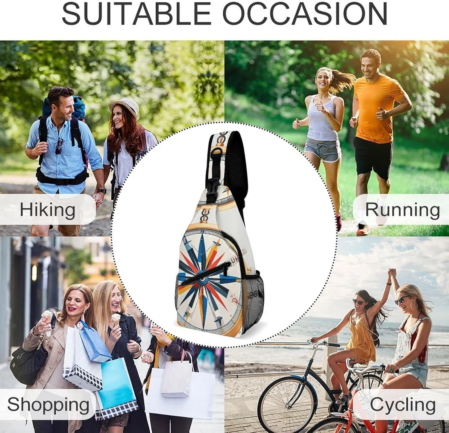Maritime Sailboat Compass Crossbody Bag, Sling Bag, Sling Backpack, Belt Bags for Travel Outdoors Hiking