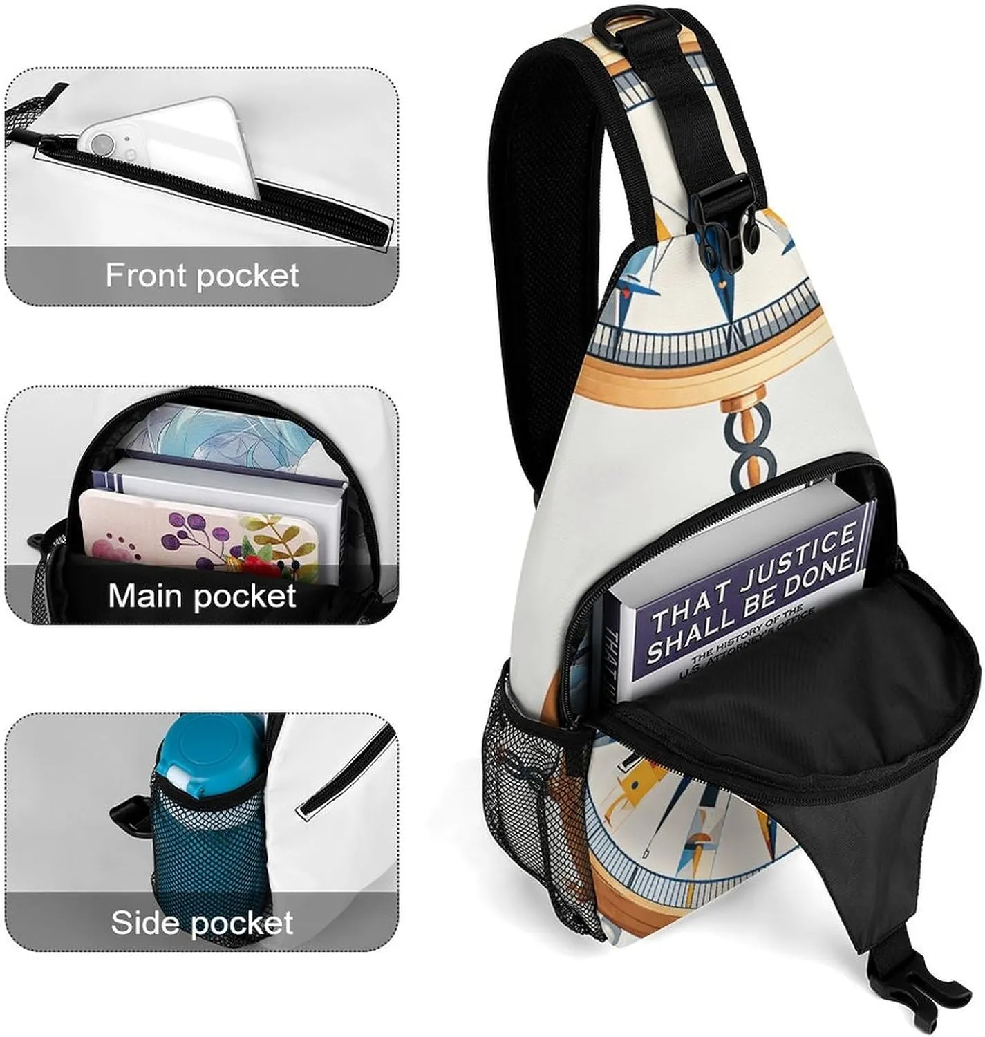 Maritime Sailboat Compass Crossbody Bag, Sling Bag, Sling Backpack, Belt Bags for Travel Outdoors Hiking