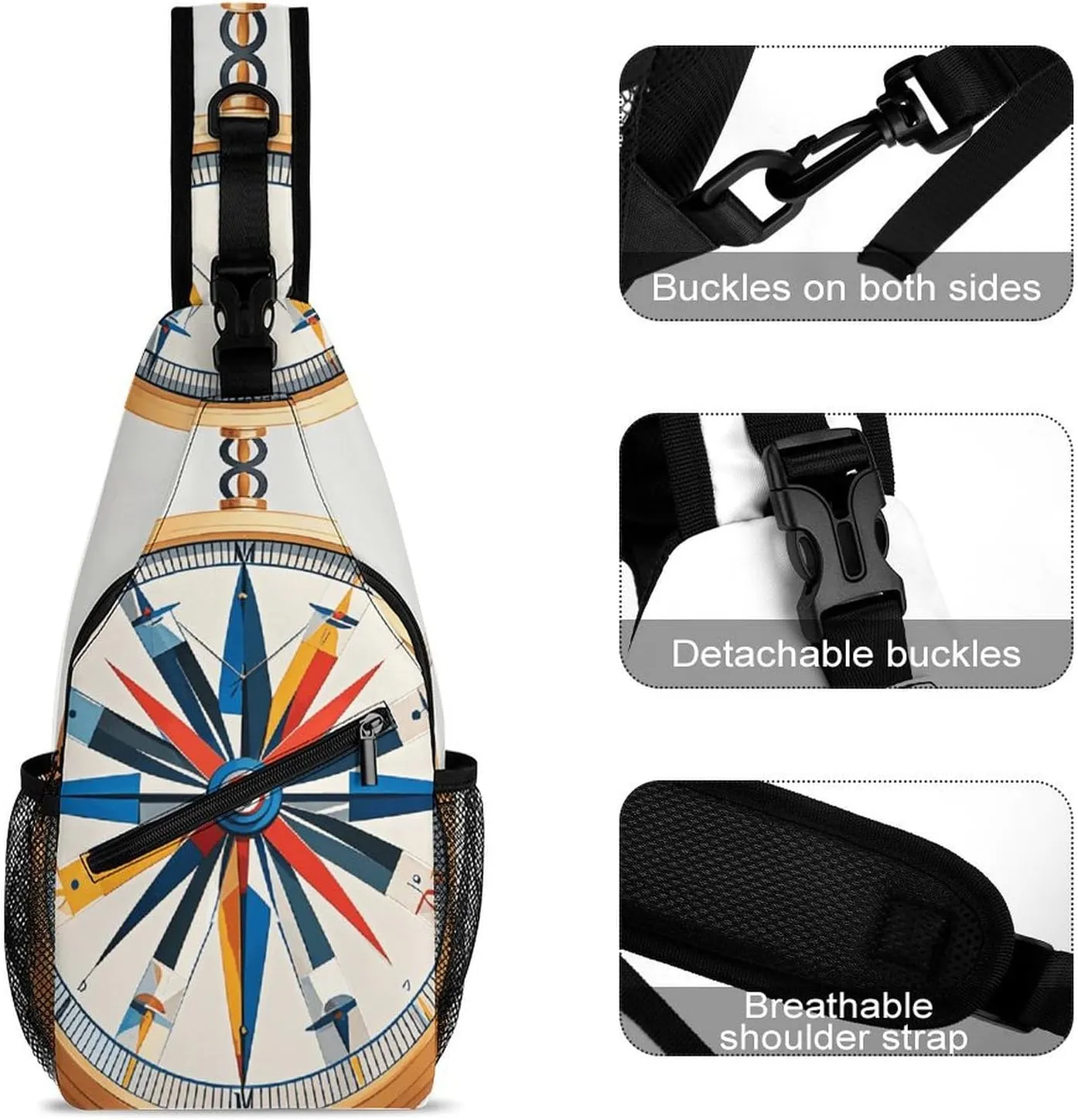 Maritime Sailboat Compass Crossbody Bag, Sling Bag, Sling Backpack, Belt Bags for Travel Outdoors Hiking