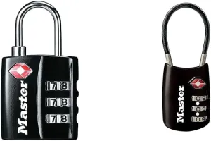 Master Lock 4680DBLK TSA-Approved Luggage Lock, 1-3/16-in. Wide, Black & TSA Set Your Own Combination Luggage Lock, Approved for Backpacks, Bags and Luggage, Colors May Vary