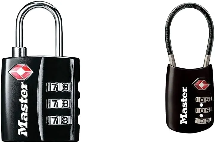 Master Lock 4680DBLK TSA-Approved Luggage Lock, 1-3/16-in. Wide, Black & TSA Set Your Own Combination Luggage Lock, Approved for Backpacks, Bags and Luggage, Colors May Vary