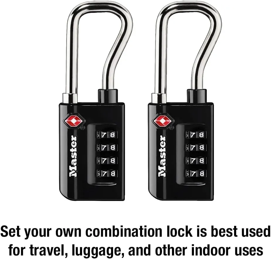 Master Lock 4696T, Pack of 2 Set Your Own Combination TSA Approved Luggage Lock, 2 Pack, Black & 4697D Set Your Own Combination TSA Approved Luggage Lock, 1 Pack, Colors May Vary