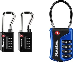 Master Lock 4696T, Pack of 2 Set Your Own Combination TSA Approved Luggage Lock, 2 Pack, Black & 4697D Set Your Own Combination TSA Approved Luggage Lock, 1 Pack, Colors May Vary