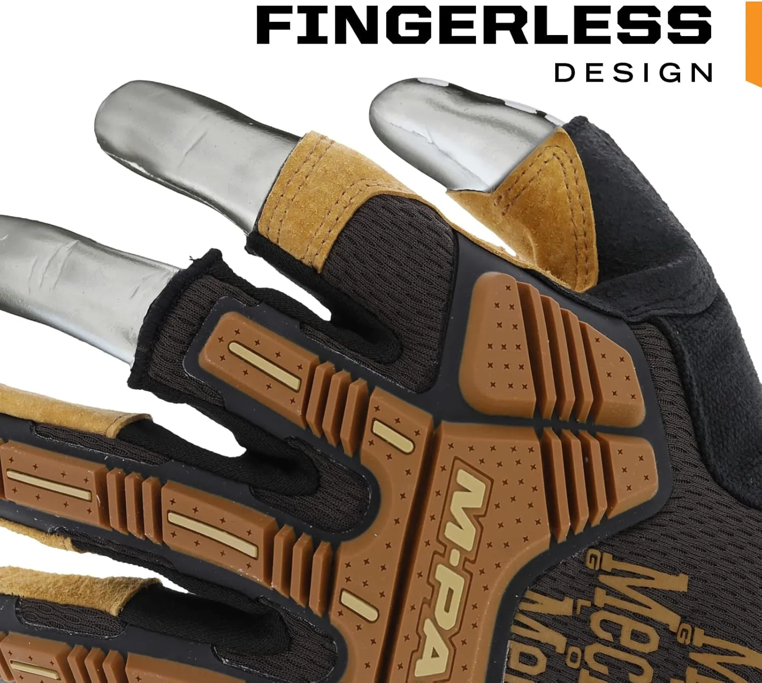 Mechanix Wear: M-Pact Durahide Leather Framer Work Gloves, Fingerless Design, Work Gloves with Impact Protection and Vibration Absorption, Safety Gloves for Men (Brown, XX-Large)