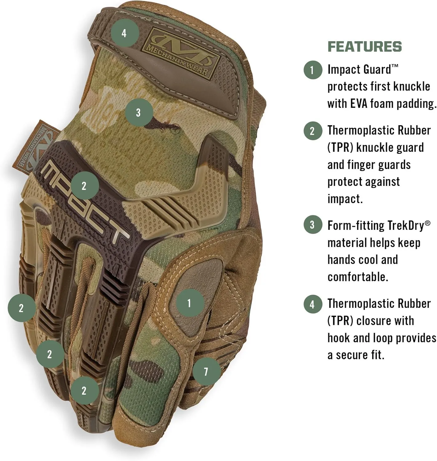 Mechanix Wear: M-Pact Tactical Gloves with Secure Fit, Touchscreen Capable Safety Gloves for Men, Work Gloves with Impact Protection and Vibration Absorption (Camouflage - MultiCam, Large)
