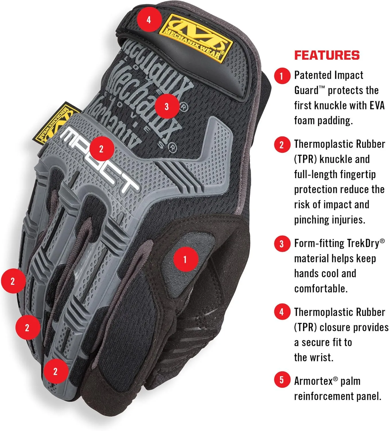 Mechanix Wear: M-Pact Work Gloves with Secure Fit, Work Gloves with Impact Protection and Vibration Absorption, Safety Gloves for Men (Black/Grey, Large)