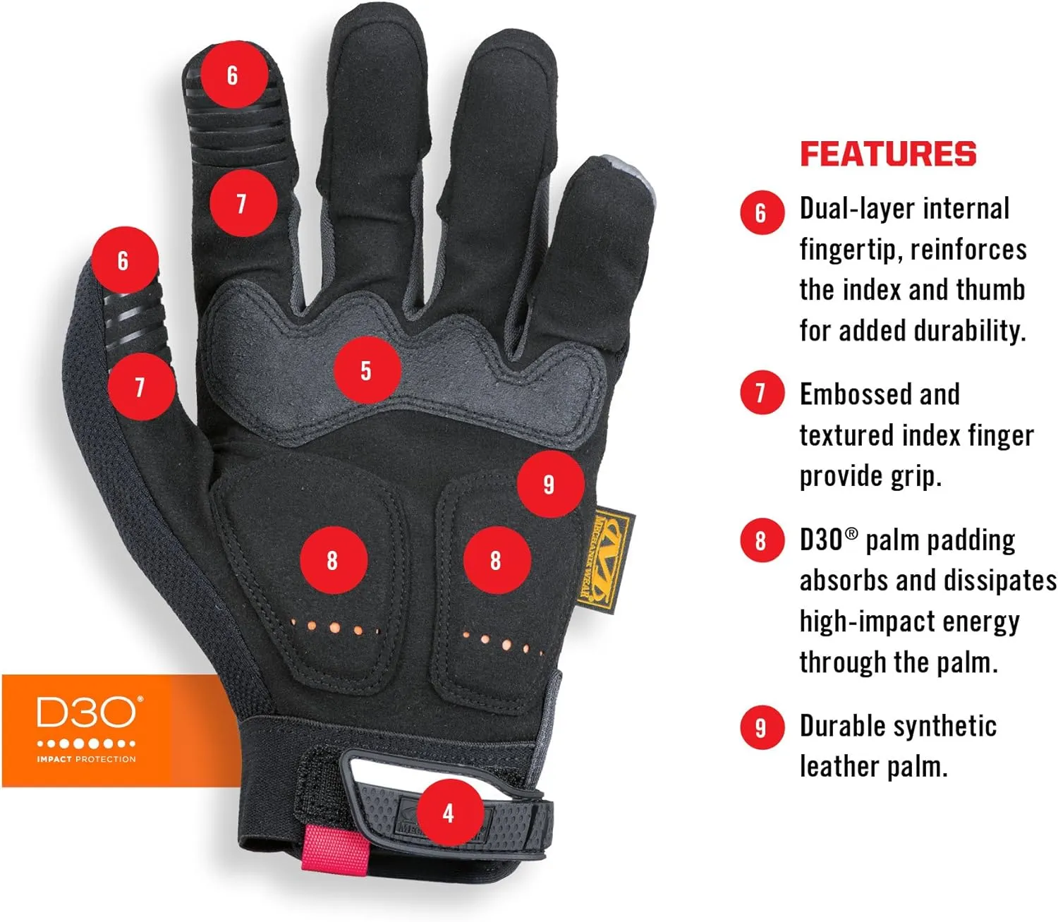 Mechanix Wear: M-Pact Work Gloves with Secure Fit, Work Gloves with Impact Protection and Vibration Absorption, Safety Gloves for Men (Black/Grey, Large)