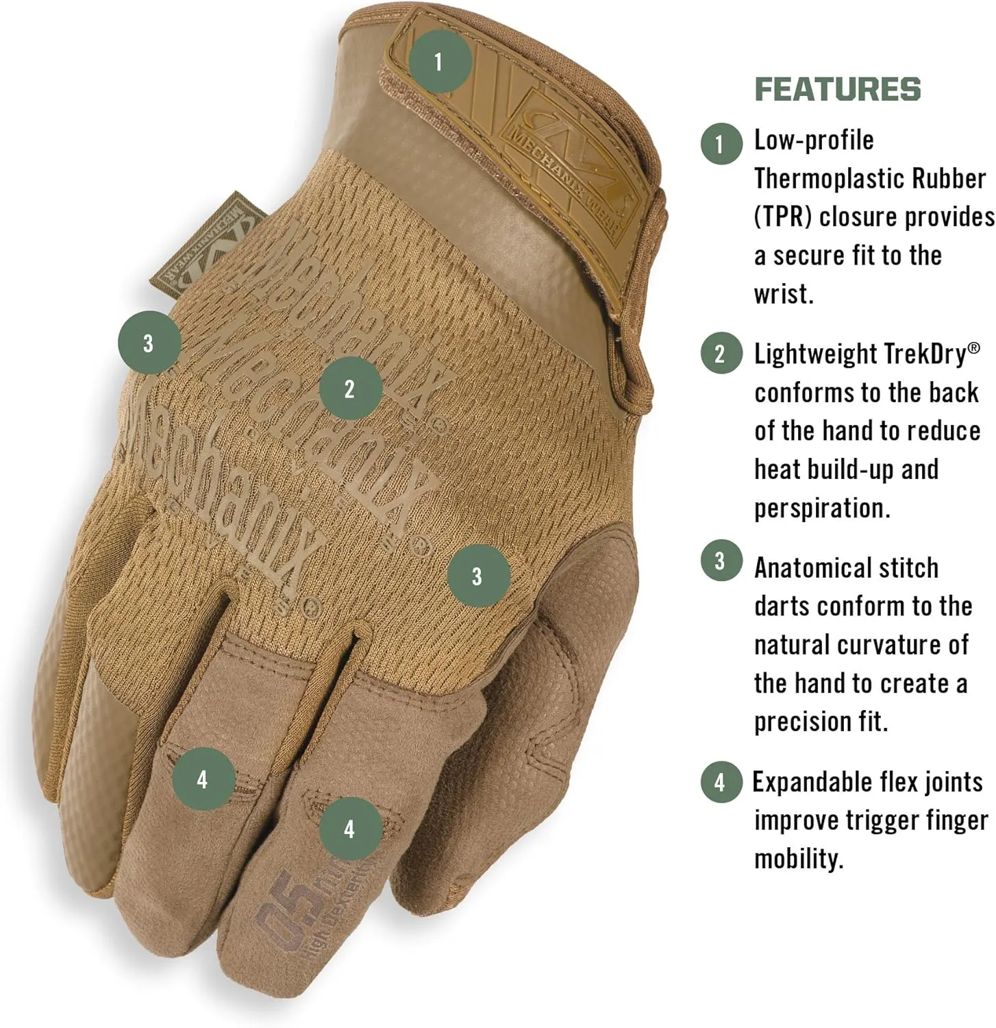 Mechanix Wear: Tactical Specialty 0.5mm High-Dexterity Work Gloves with Secure Fit and Precision Feel, Tactical Gloves for Airsoft, Paintball, Utility Use, Gloves for Men (Brown, Medium)