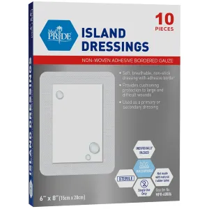 MED PRIDE Adhesive Island Bandages 6'' X 8'' Pack of 10 Sterile, Breathable Dressing, Highly Absorbent, Latex-Free, Non-Stick Wound Pads