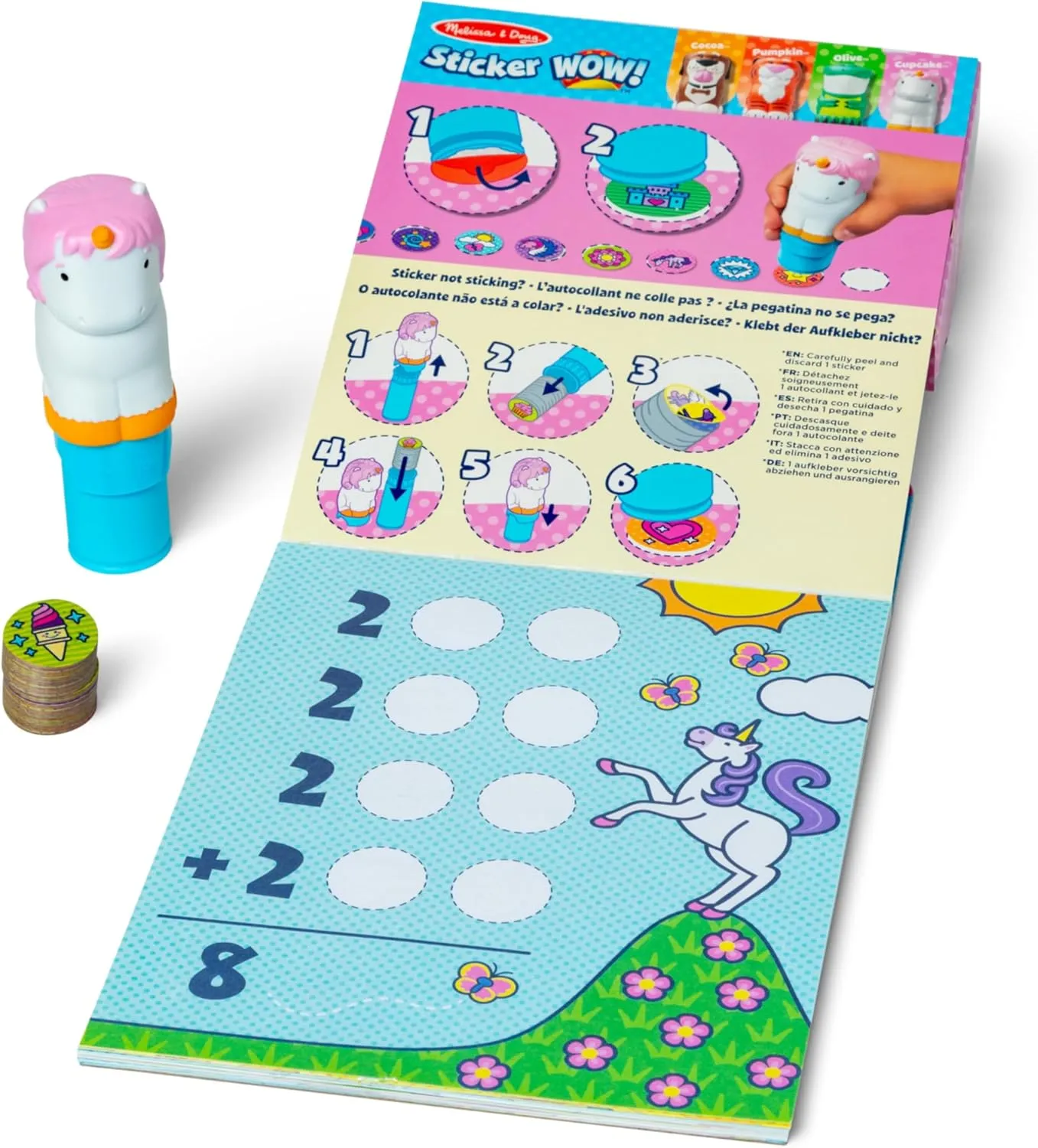 Melissa & Doug Sticker Wow!™ Unicorn Bundle: Sticker Stamper, 24-Page Activity Pad, 600 Total Stickers, Arts and Crafts Fidget Toy Collectible Character