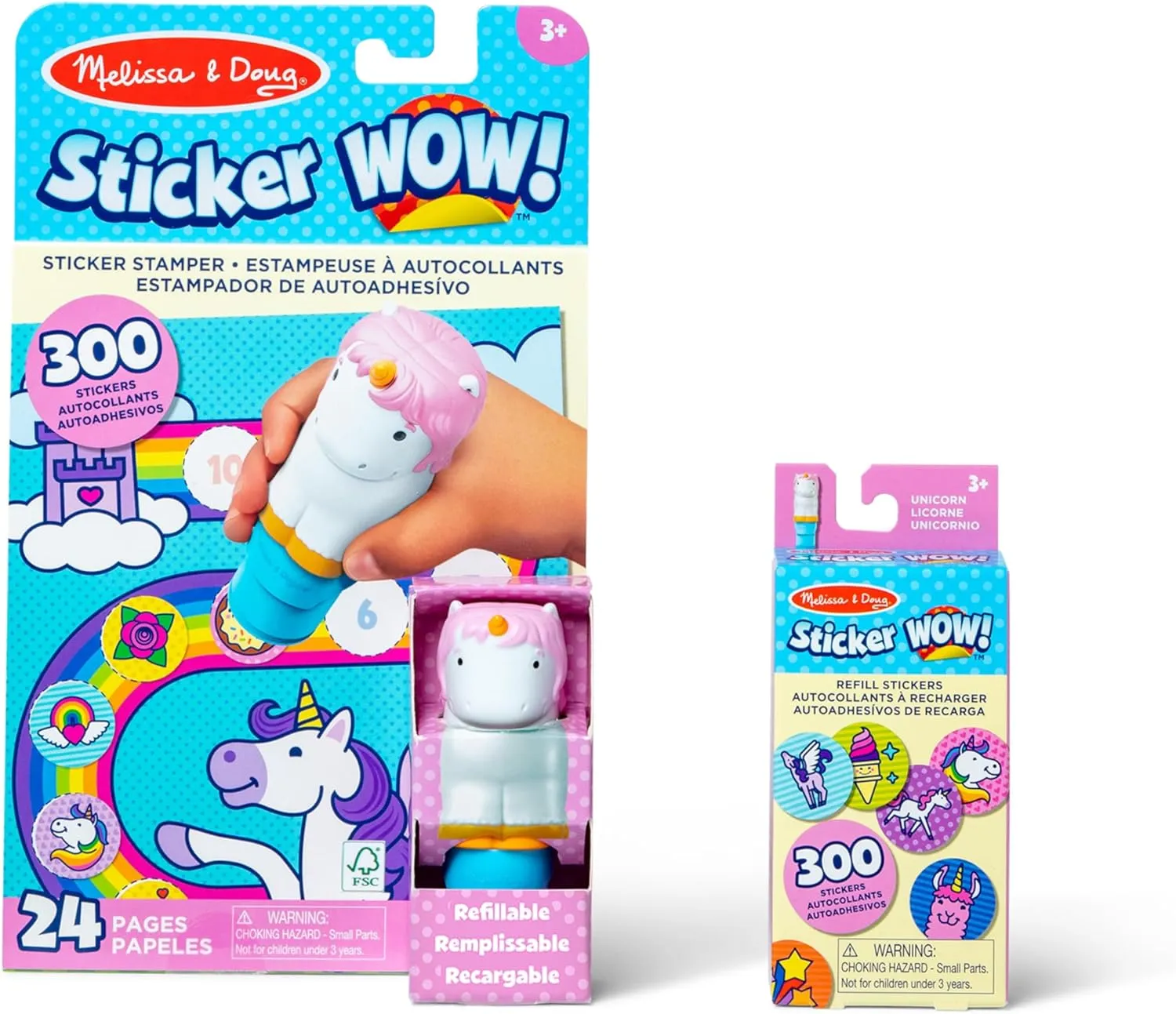 Melissa & Doug Sticker Wow!™ Unicorn Bundle: Sticker Stamper, 24-Page Activity Pad, 600 Total Stickers, Arts and Crafts Fidget Toy Collectible Character