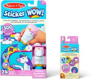 Melissa & Doug Sticker Wow!™ Unicorn Bundle: Sticker Stamper, 24-Page Activity Pad, 600 Total Stickers, Arts and Crafts Fidget Toy Collectible Character