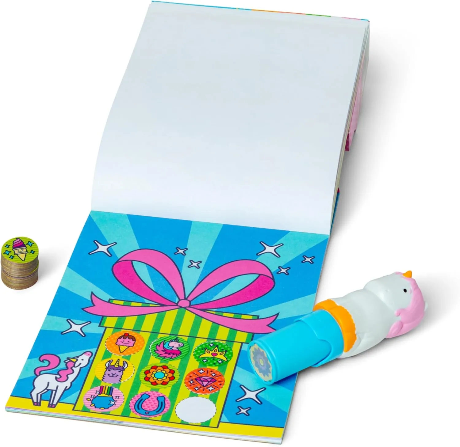 Melissa & Doug Sticker Wow!™ Unicorn Bundle: Sticker Stamper, 24-Page Activity Pad, 600 Total Stickers, Arts and Crafts Fidget Toy Collectible Character
