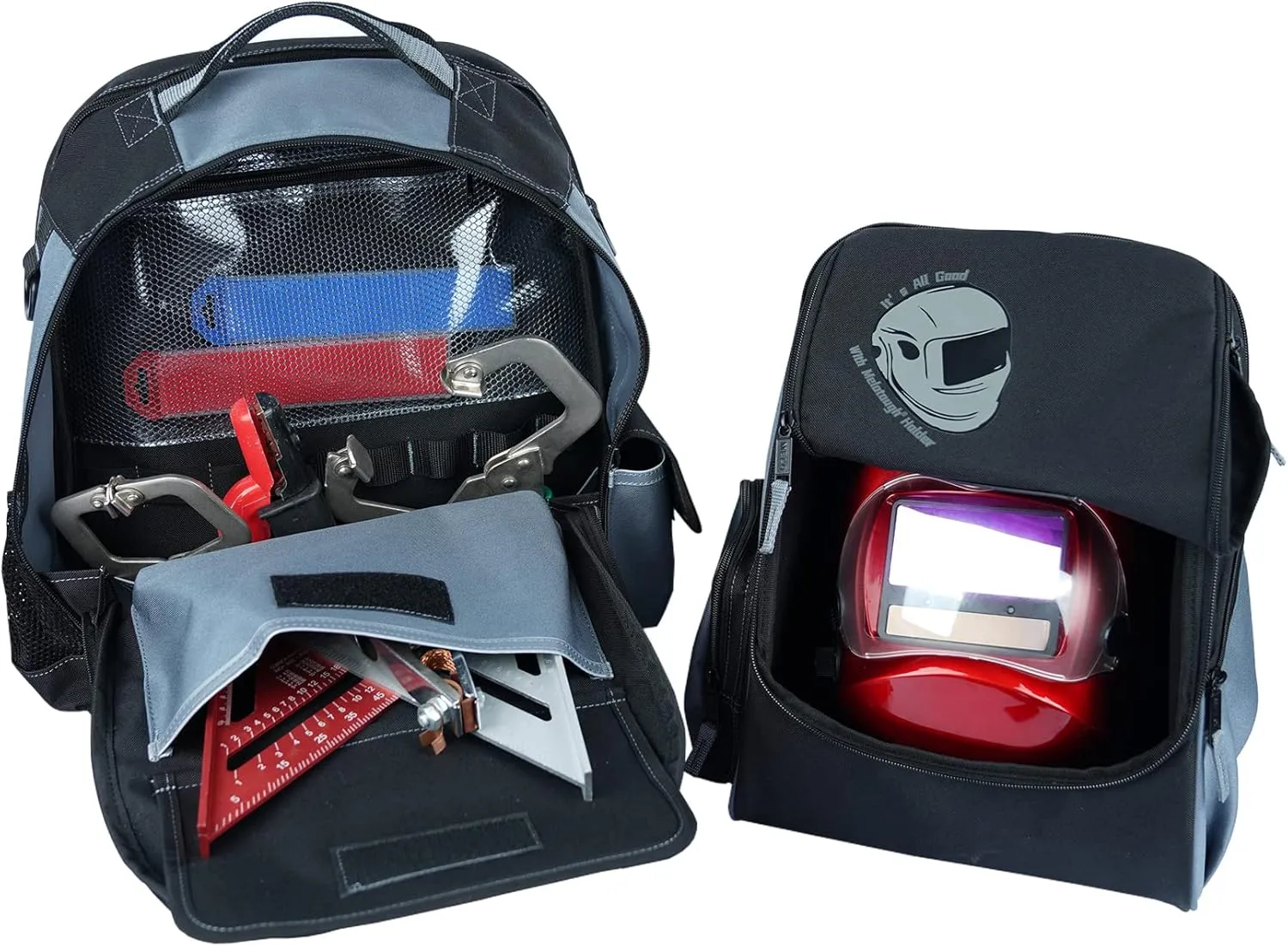 MELOTOUGH Backpack, Welding Bag for Tools and Helmet, Extreme Gear Pack, Large Capacity, Grey