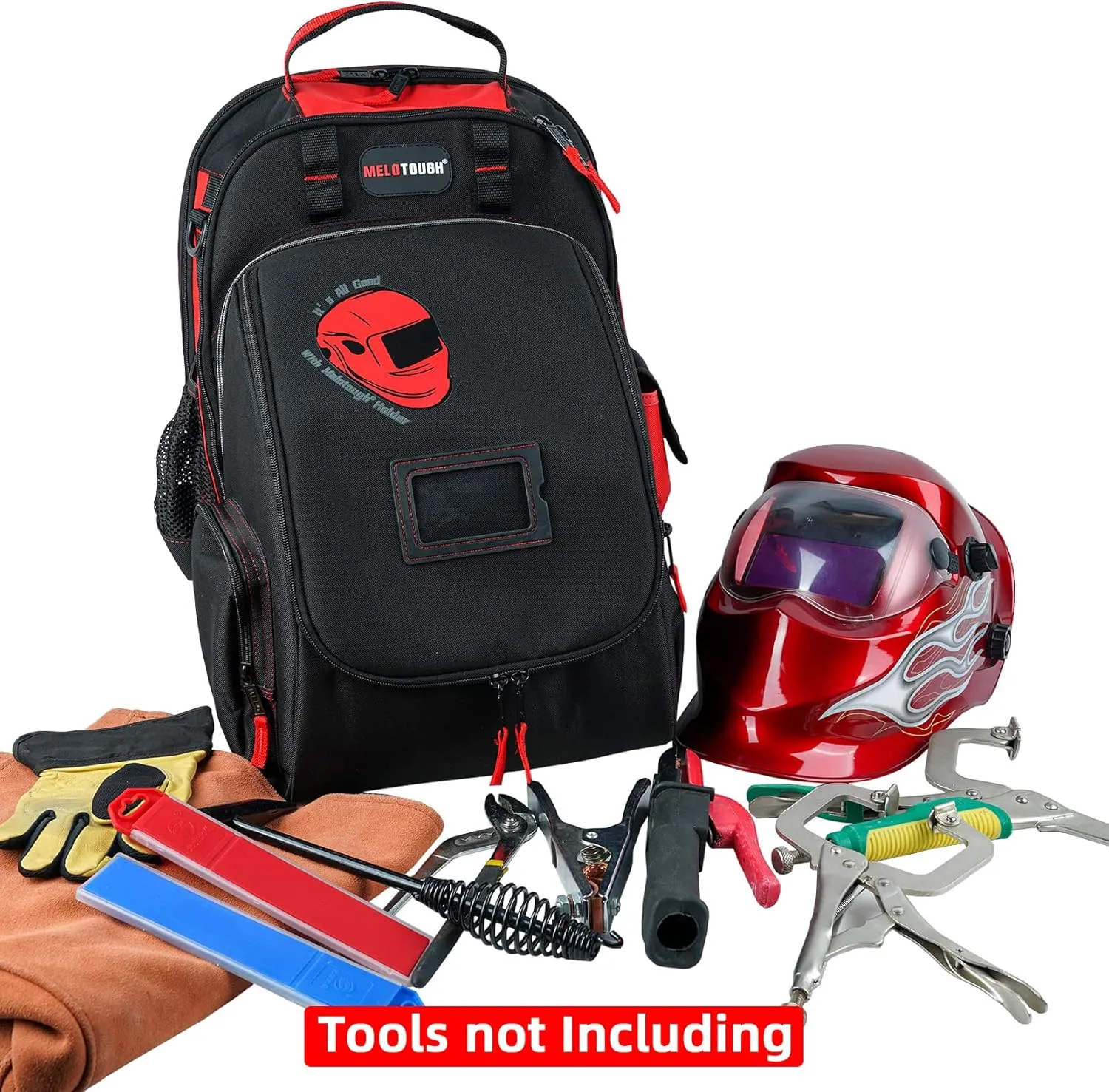 MELOTOUGH Welding Tool backpack Extreme Gear Pack with Large Capacity Helmet Holder Luggage Storage Bag(Red）