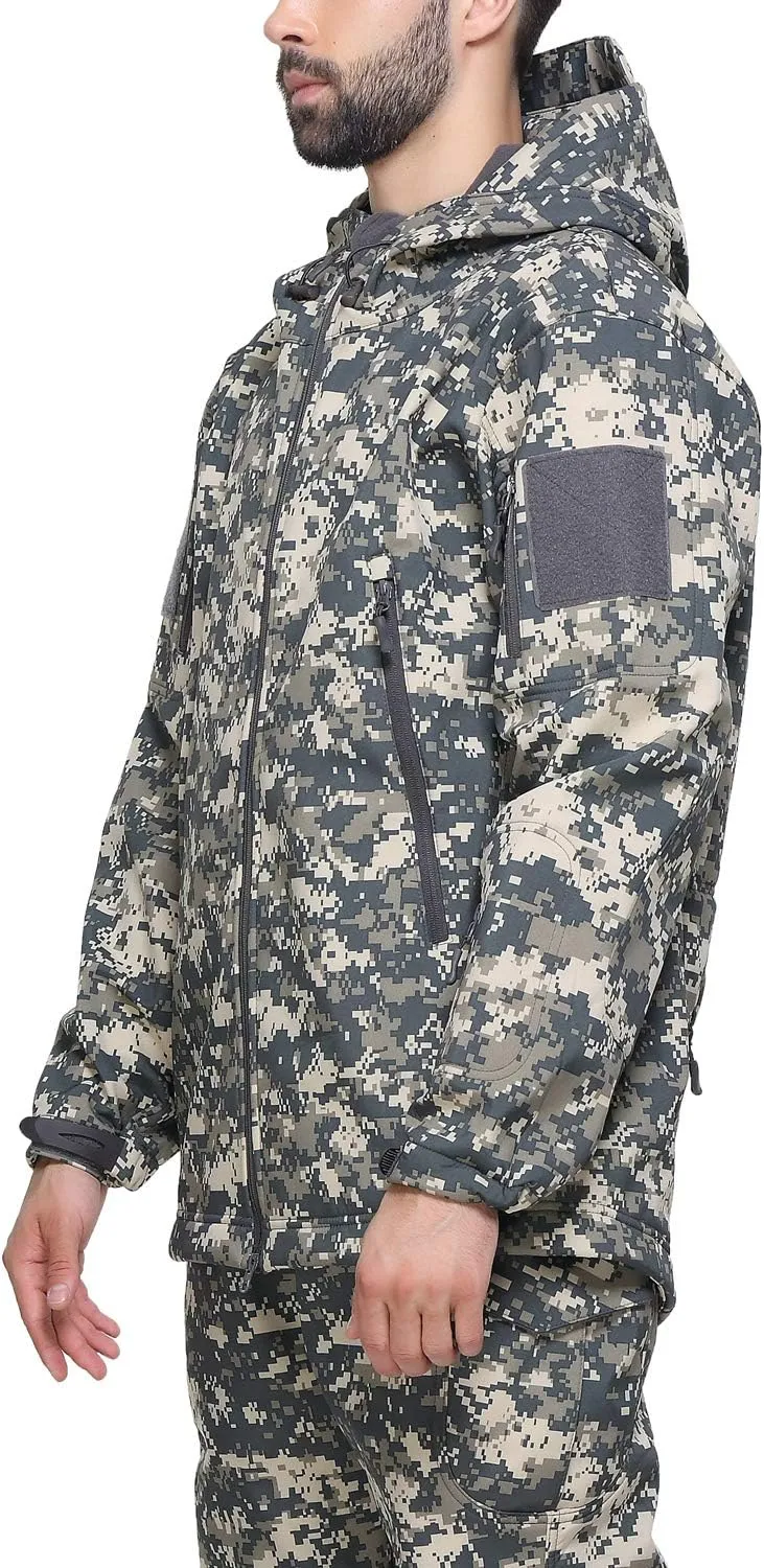 Men Softshell Tactical Jacket Fleece Hooded Coat for Hunting Hiking Fishing Camping