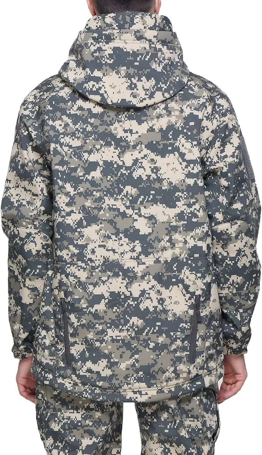 Men Softshell Tactical Jacket Fleece Hooded Coat for Hunting Hiking Fishing Camping