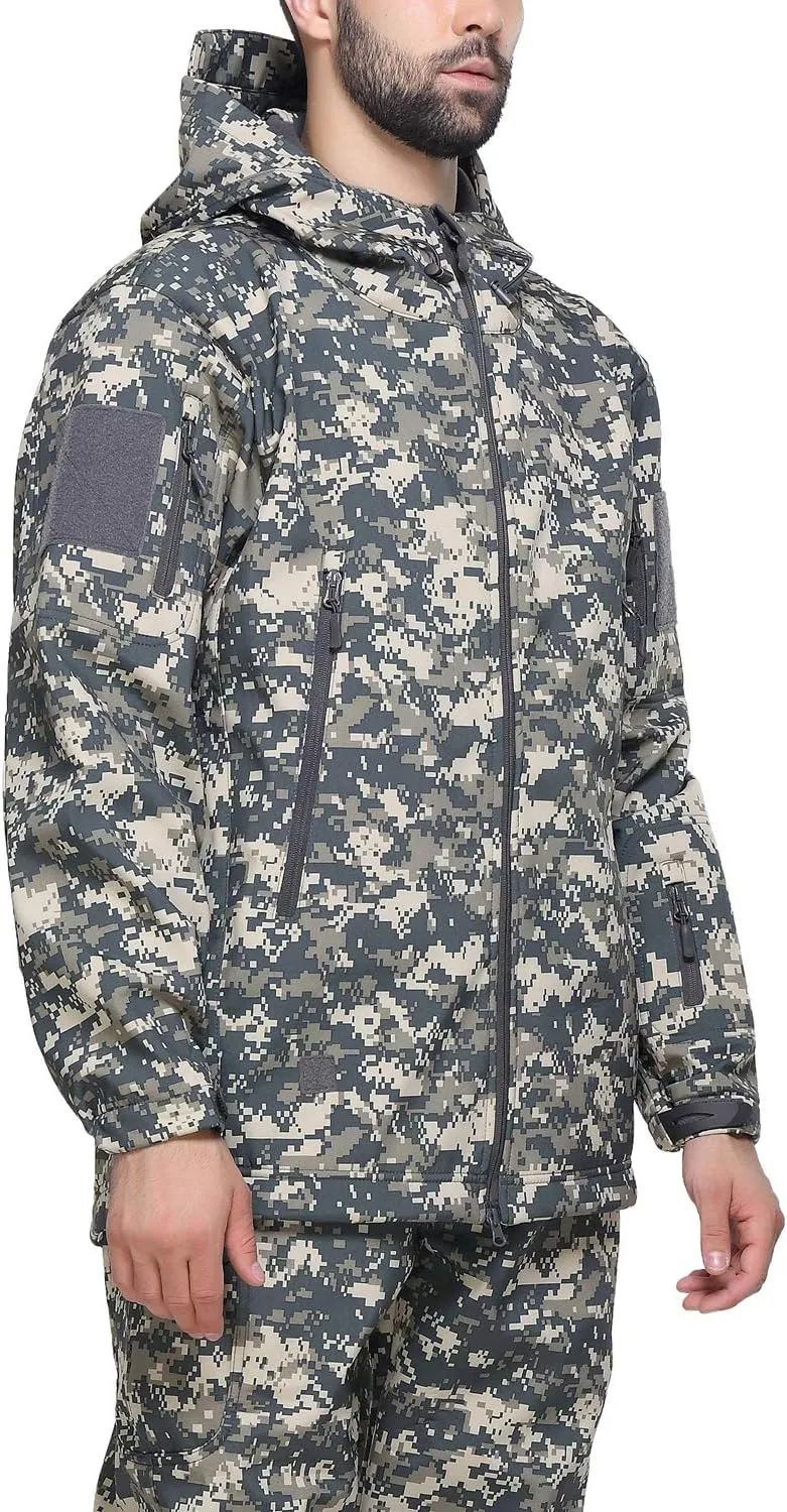 Men Softshell Tactical Jacket Fleece Hooded Coat for Hunting Hiking Fishing Camping