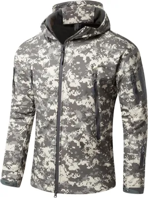 Men Softshell Tactical Jacket Fleece Hooded Coat for Hunting Hiking Fishing Camping