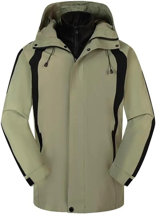 Men's 3-in-1 Ski Jacket Windproof Coat Wool Lining Thermal Insulation Mountaineering Suit