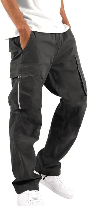 Men's Athletic Sweatpants Pocket Solid Color Pants Men's Overalls Drawstring Pants Jogger Running Straight Leg Pants