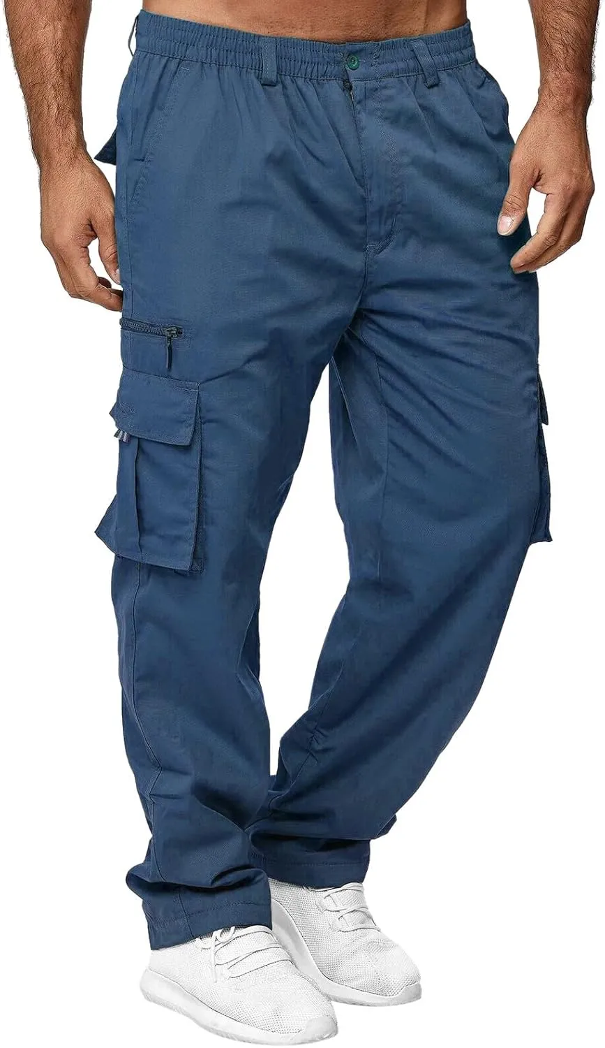 Men's Athletic Sweatpants Pocket Solid Color Pants Men's Overalls Drawstring Pants Jogger Running Straight Leg Pants