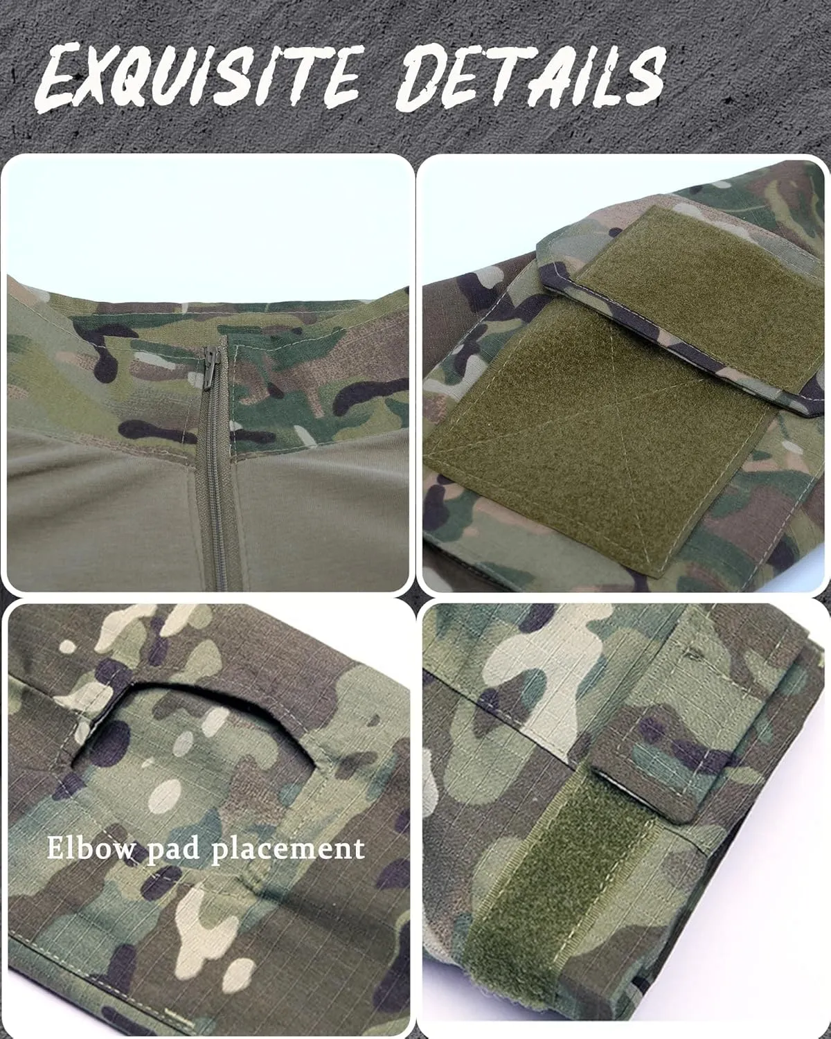 Men's Camo Tactical Combat Shirt, Lightweight Long Sleeve Military BDU Shirts Paintball Airsoft Top with Zipper