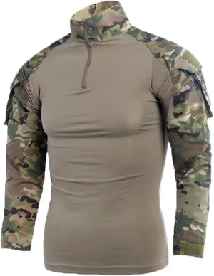 Men's Camo Tactical Combat Shirt, Lightweight Long Sleeve Military BDU Shirts Paintball Airsoft Top with Zipper