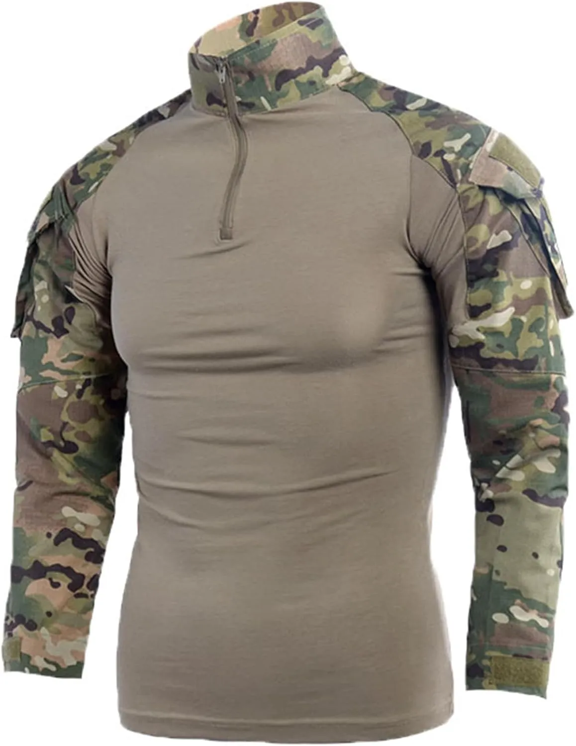 Men's Camo Tactical Combat Shirt, Lightweight Long Sleeve Military BDU Shirts Paintball Airsoft Top with Zipper