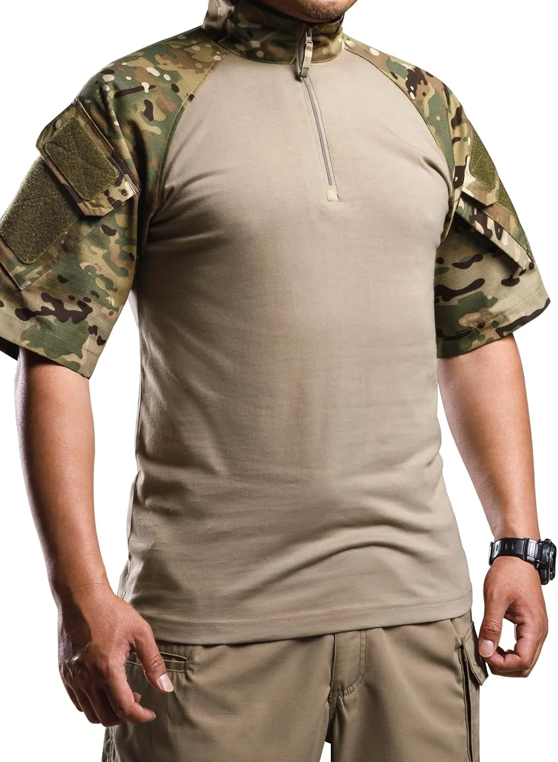Men's Combat Tactical Shirt Military-Airsoft-Paintball-Camping Gear Army Security Clothes with 2 Pockets