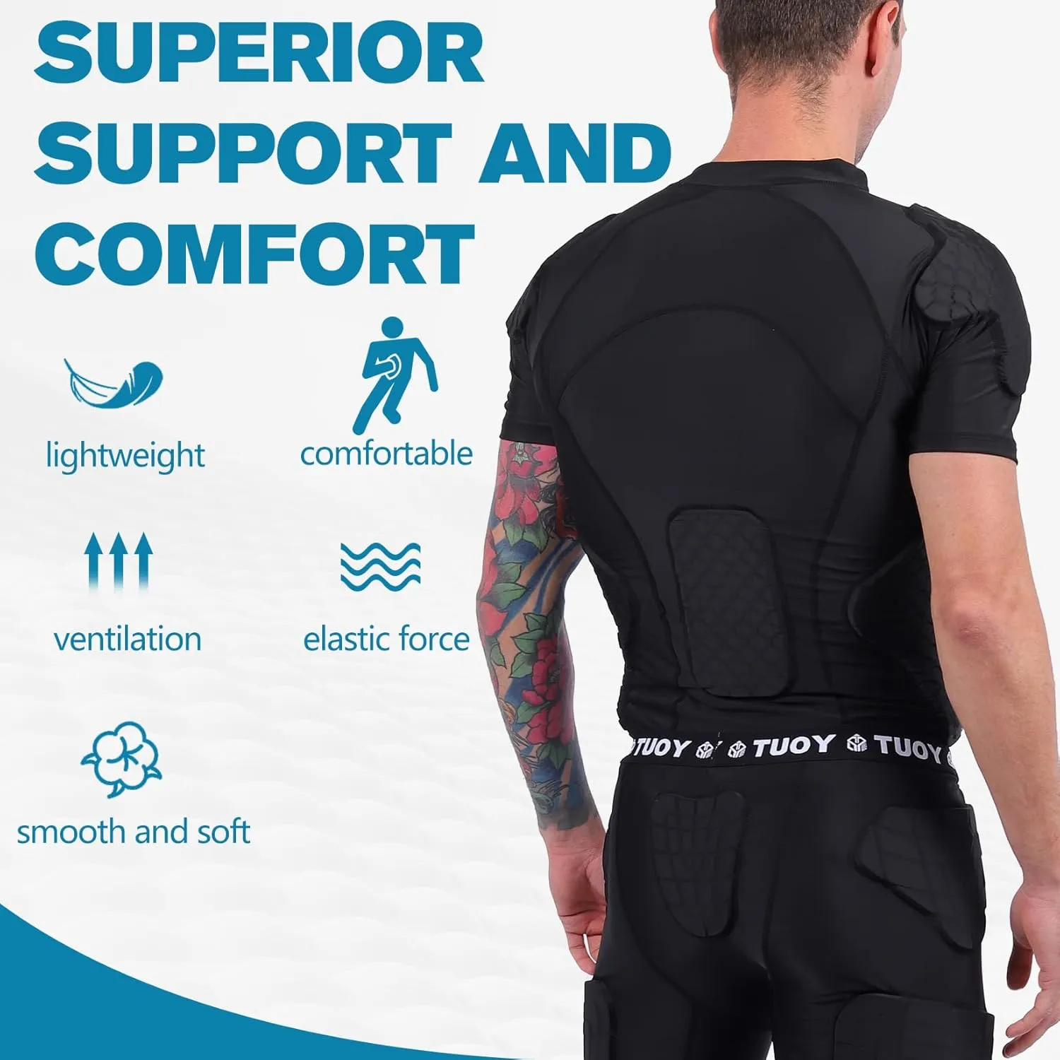 Men's Padded Compression Shirt Football Rib Protectors for Baseball Football Basketball Protective Gear Black