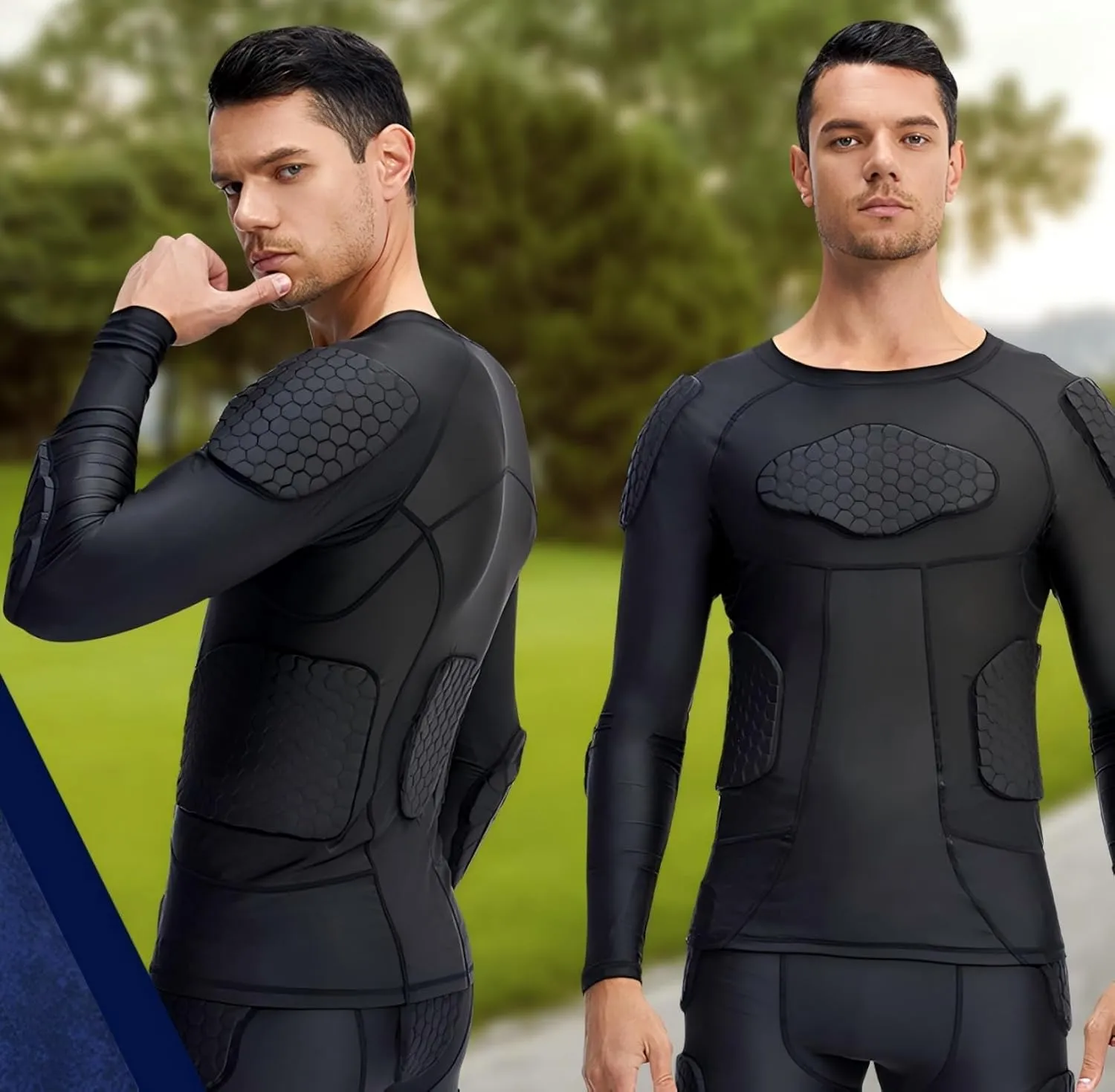 Mens Padded Compression Shirt Football Rib Protectors - Mens Long Sleeve Padded Football Shirt Protective Gear Chest Rib Protectors