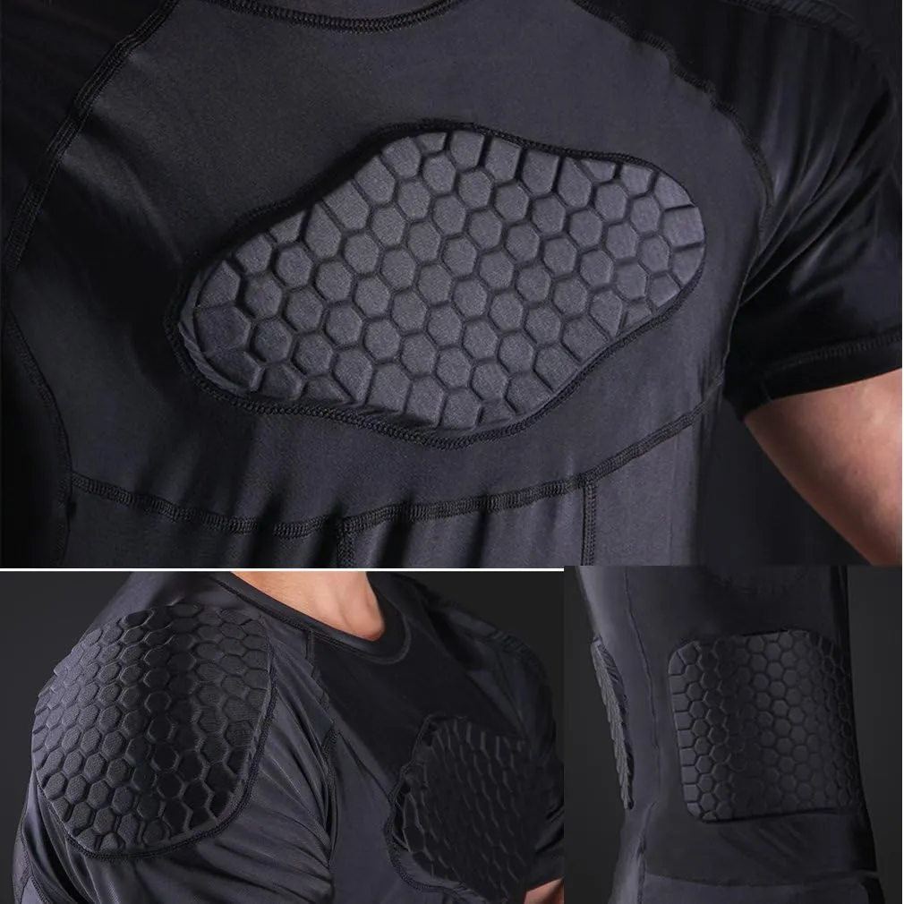 Men’s Padded Shirts Short Sleeve Compression T Shirt Rib Chest Protective Gear