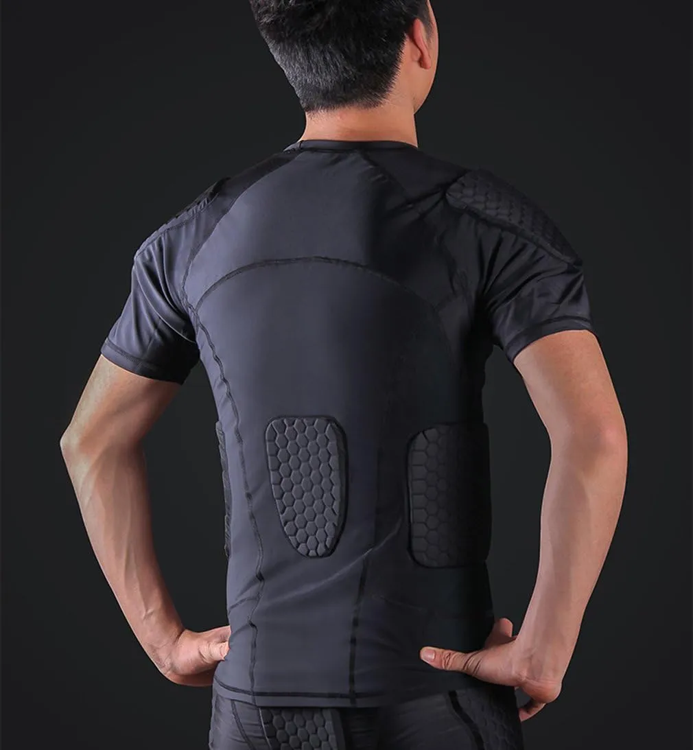 Men’s Padded Shirts Short Sleeve Compression T Shirt Rib Chest Protective Gear