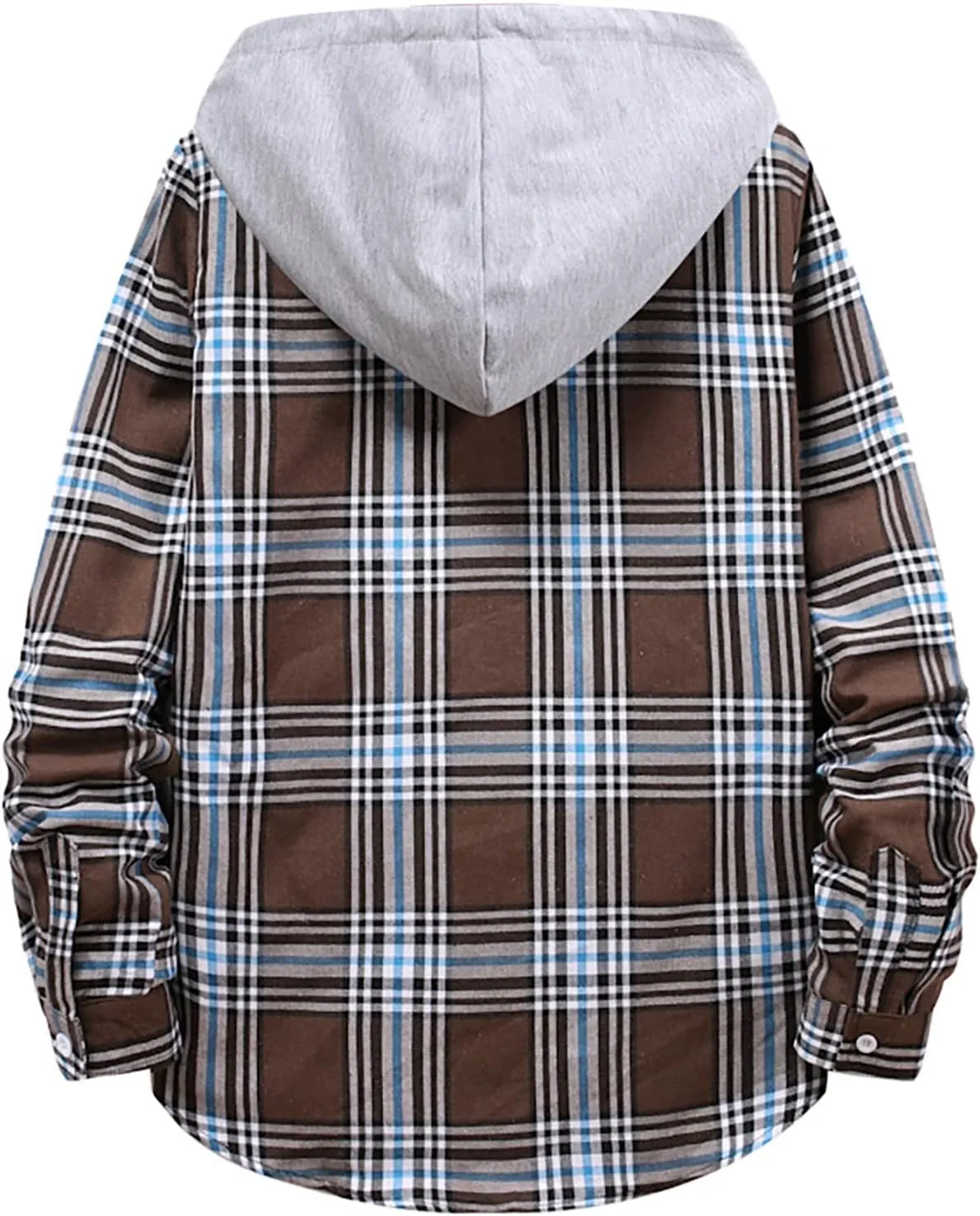 Men's Plaid Hooded Shirts Shirt Hooded Collar Long Sleeve Shirt Blouse Coat with Zipper Casual Loose Thicken