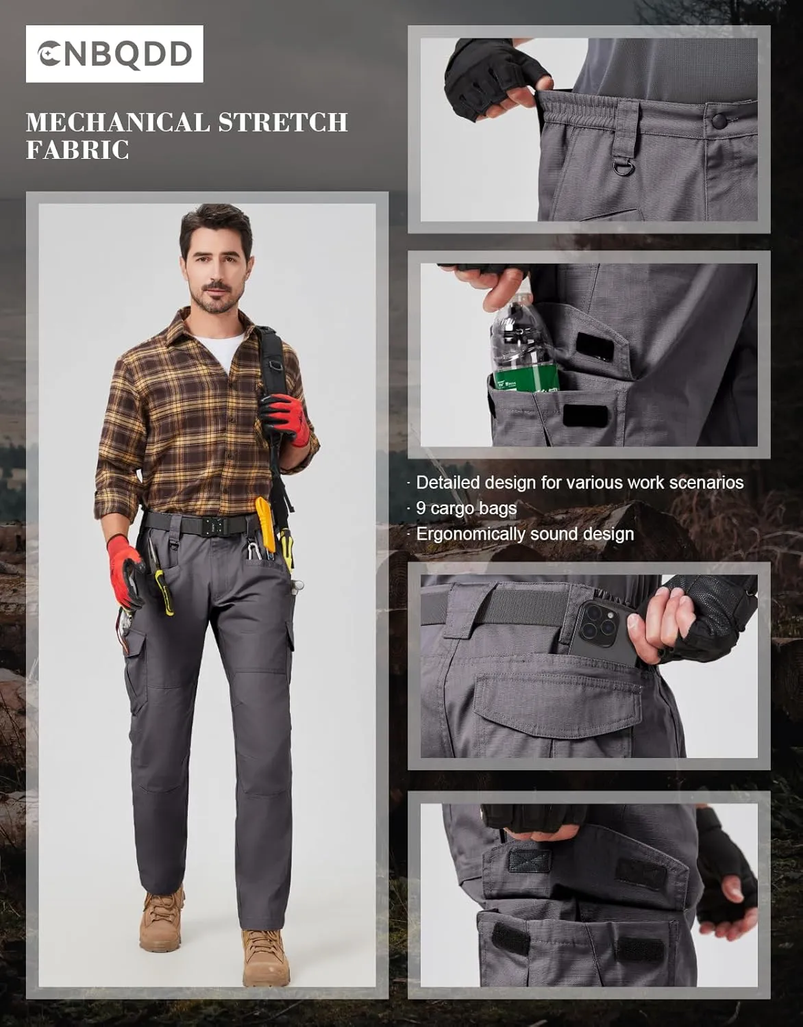 Mens Work Pants Cargo Tactical Construction for Men Ripstop Water Resistant Outdoor Hiking Military Army with Pockets
