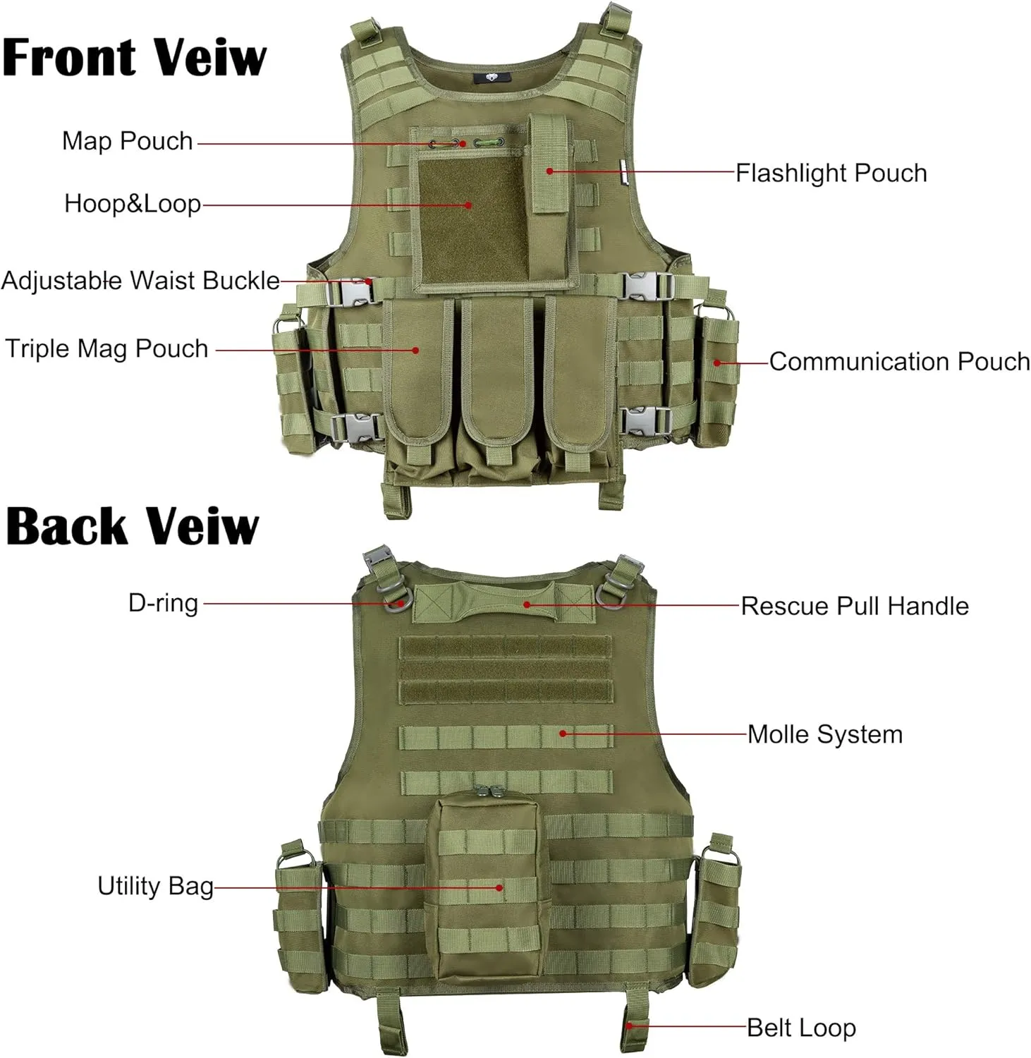 MGFLASHFORCE Tactical Airsoft Vest Adjustable Modular Paintball Vest