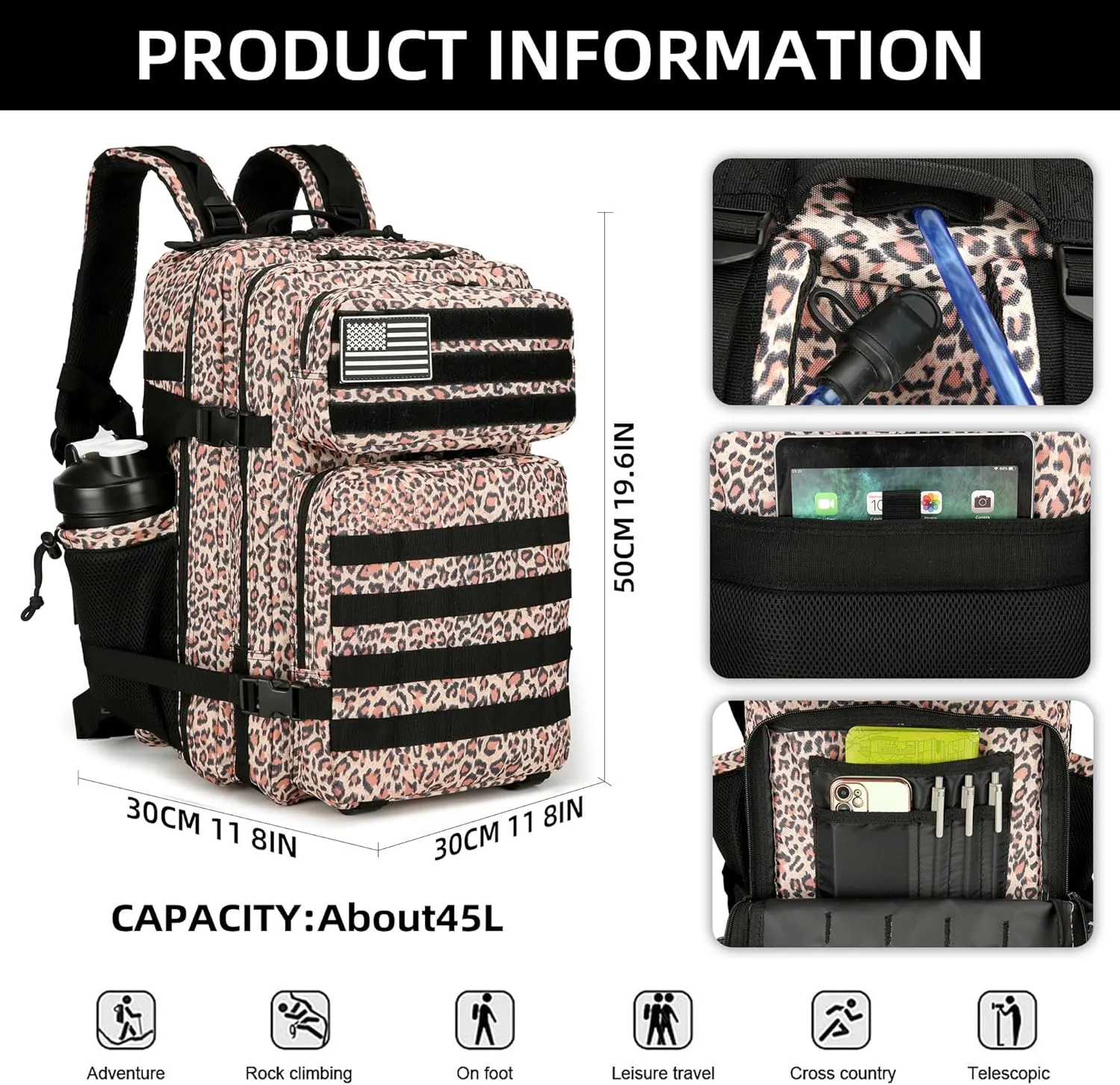 Military 45L Tactical Assault Backpack 3 day assault pack with Molle Waterproof backpack Rucksack for Tactical Backpacks