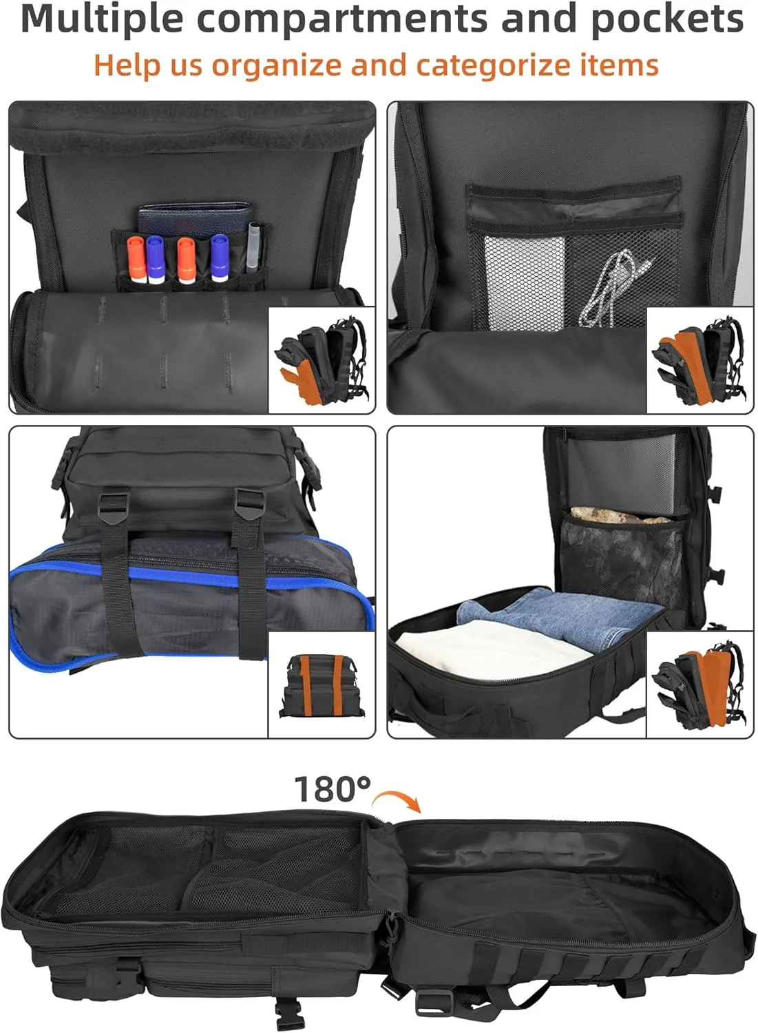 Military Tactical Backpack 45L Large Army Assault Pack 3 Day Bug Out Bag Men Molle Daypack Camping Outdoor Rucksack For Women Backpacks Black