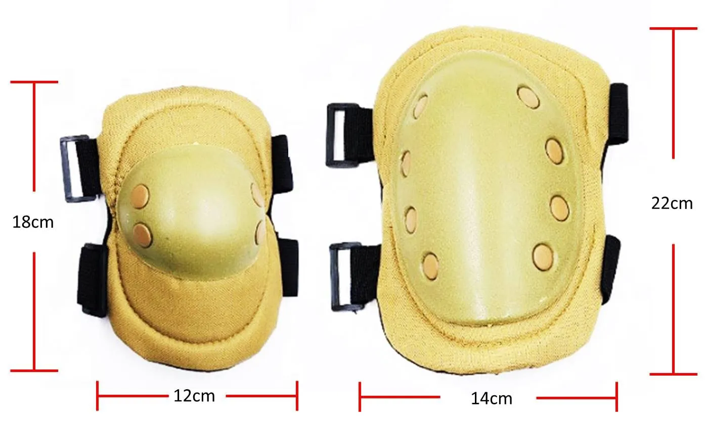 Military Tactical Knee Pad Elbow Pad Set Airsoft Knee Elbow Protective Pads Combat Paintball Skate Outdoor Sports Safety Guard Gear (Khaki, M, 4pcs Set)