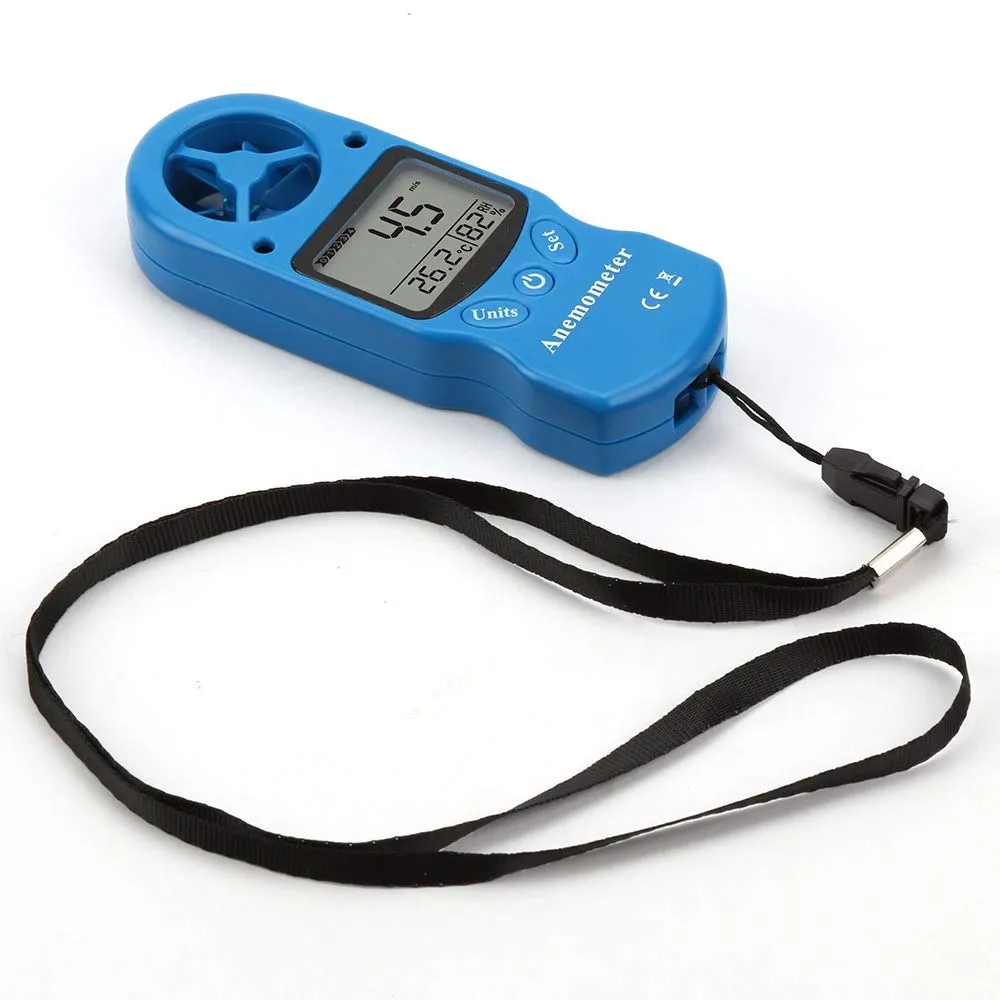 Mini Multipurpose Anemometer Digital Anemometer LCD TL-300 Wind Speed Temperature Humidity Meter with Hygrometer Thermometer(Blue)