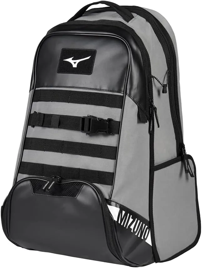 Mizuno MVP Backpack 22 | Baseball and Softball Bag | 4 Bat Sleeves | Felted Valuables Sleeve | Padded Back | Ventilated Footwear Storage | Molle Attachment Straps