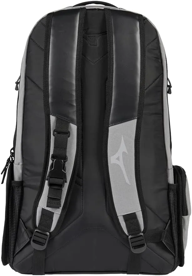 Mizuno MVP Backpack 22 | Baseball and Softball Bag | 4 Bat Sleeves | Felted Valuables Sleeve | Padded Back | Ventilated Footwear Storage | Molle Attachment Straps