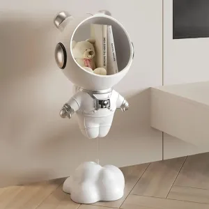 Modern Astronaut Statues White Spaceman Sculpture Floor Figurine Ornament End Side Table with Storage for Home Decoration (White)