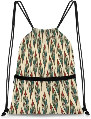 Modern Boho Art Drawstring Backpack with Zipper Pockets String Gym Bag Sackpack Sandproof Beach Backpack Water Resistant String Bag for Men Women