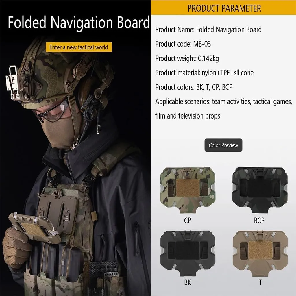 MOLLE Folding Navigation Mobile Phone Navigation Bracket Fixing Strap Chest Fixed Phone Clip Holder Outdoor Running Hiking for Tactical Map Board Airsoft Gear