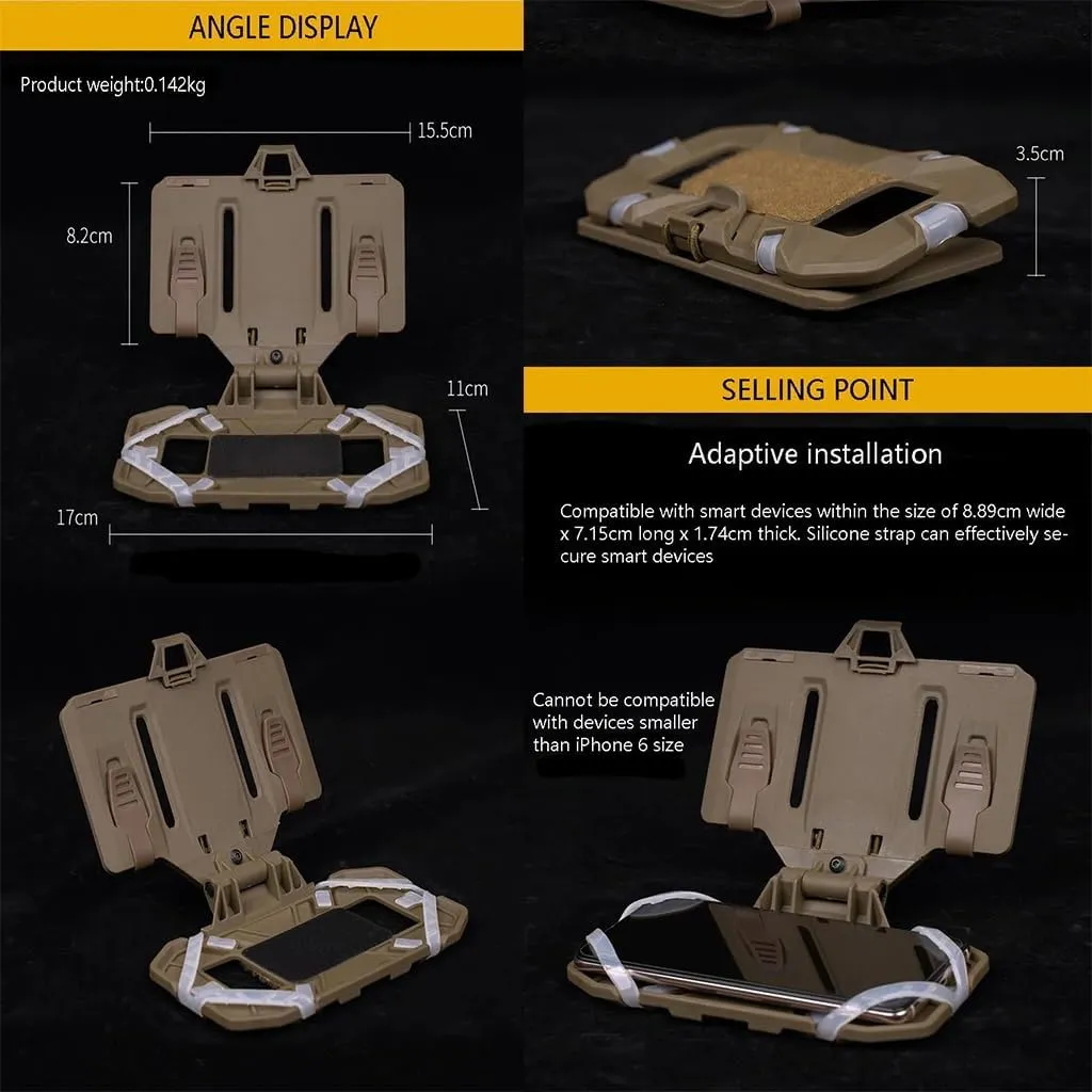 MOLLE Folding Navigation Mobile Phone Navigation Bracket Fixing Strap Chest Fixed Phone Clip Holder Outdoor Running Hiking for Tactical Map Board Airsoft Gear