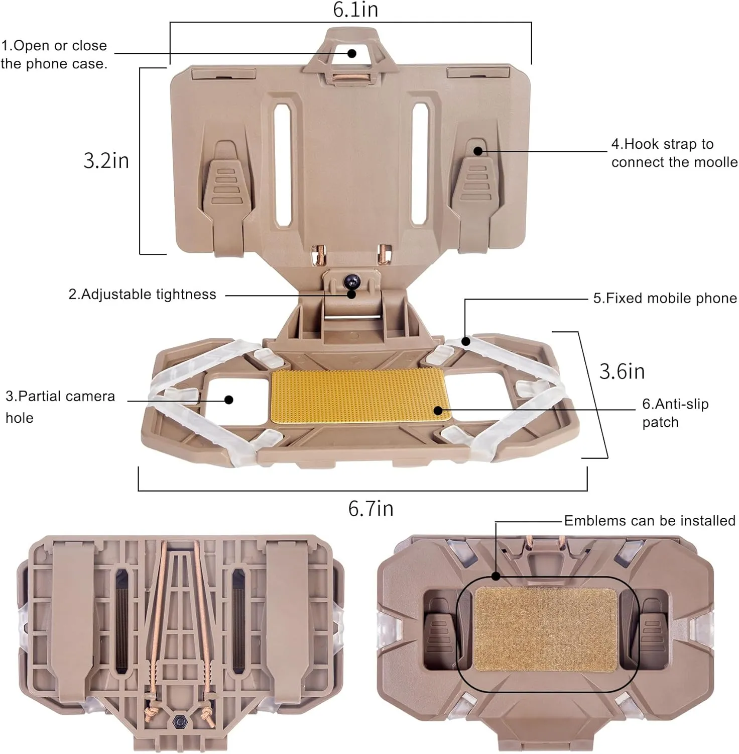 MOLLE Vest Phone Holder,Chest Phone Mount Tactical Vest Attachment，Folding Navigation Phone Board Universal Chest Phone mounting Accessory,for Screen Size 4.7"-6.7"