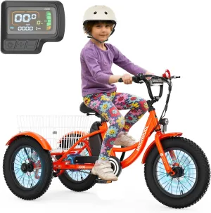 MOONCOOL Electric Kids Tricycle, 16 Inch 3.0 Fat Tire Electric Trike for Boys Girls, 35 Miles Long Range Aluminum Frame 3 Wheels E-Bike with Removable Battery